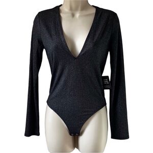 NWT Express Black Reflective Metallic Bodysuit | Size Small
